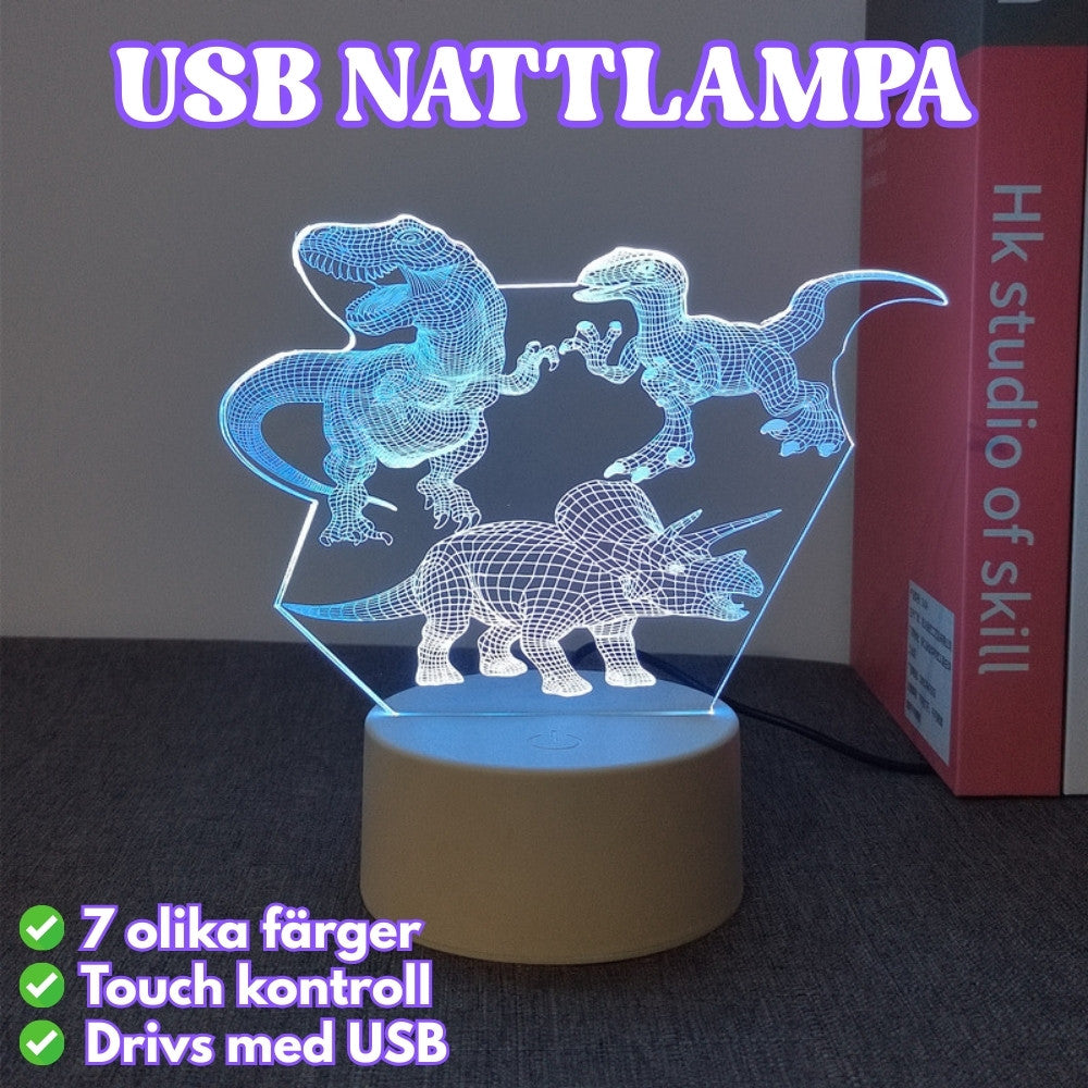 DINOGLOW 3D Nattlampa USB